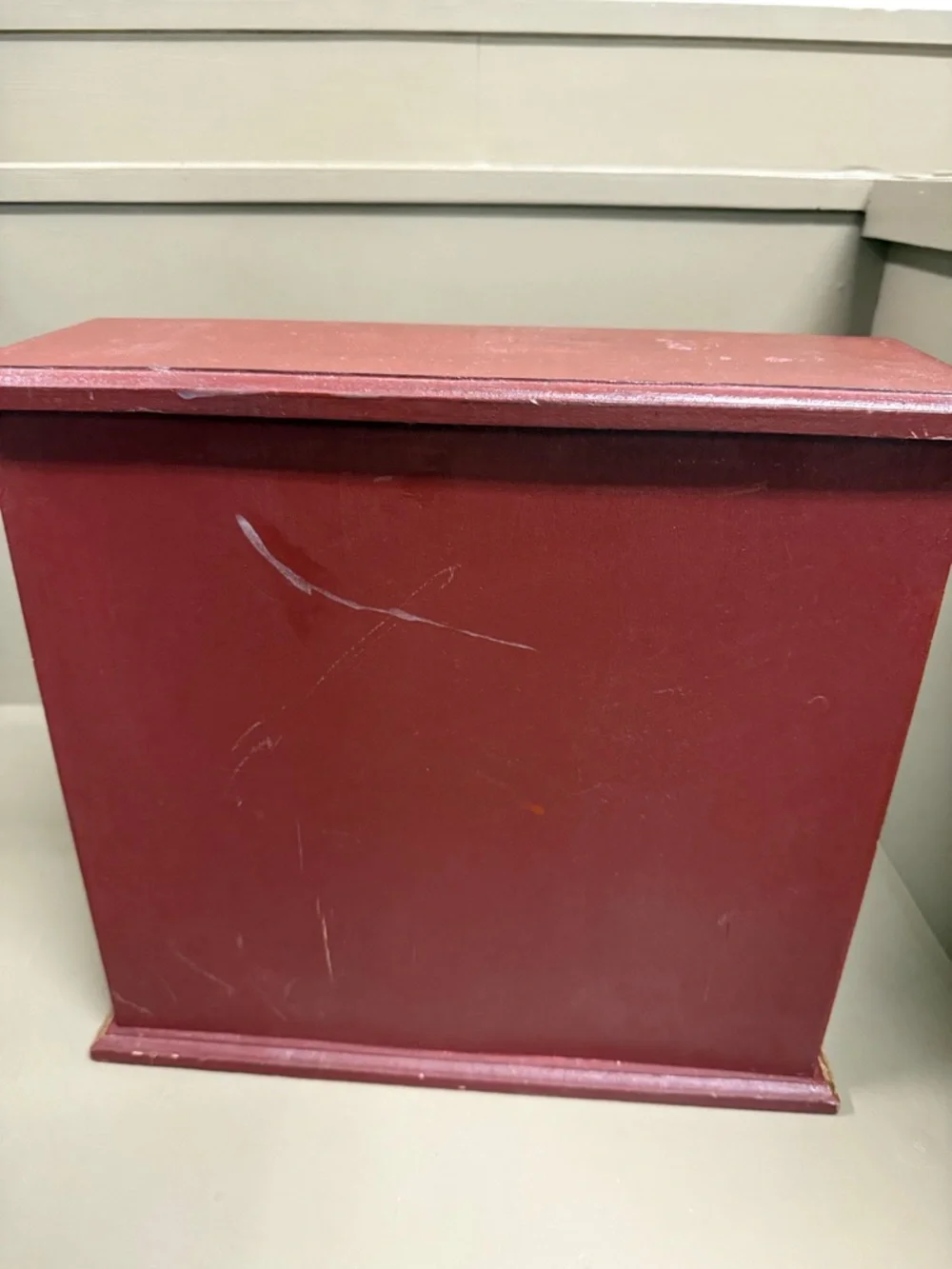 Reddish & Gold Wooden Jewelry Cabinet with Mirror & 3 Drawers. 12” x 13” x 5”